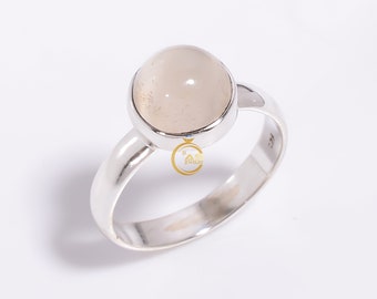 Handmade Peach Moonstone Sterling Silver Ring: Statement Jewelry