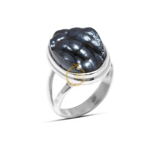Handmade Black Hematite Ring: Raw Gemstone, 925 Sterling Silver