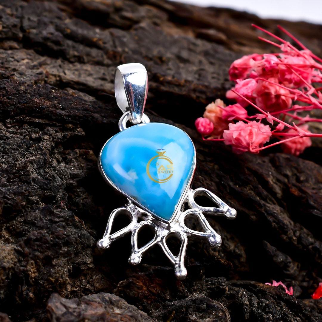 その他 r Handmade Blue Larimar Pendant: Sterling Silver Necklace