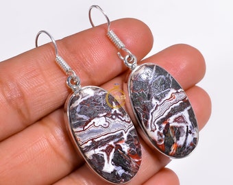 Crazy Lace Agate Earrings 925 Sterling Silver Handmade Statement Earrings Gemstone Earrings Dangle Earrings Anniversary Gift For Women