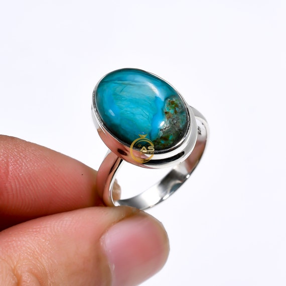 Peruvian Opal Ring, Blue Stone Ring, 925 Sterling Silver Ring, Gemstone Ring, Statement Ring, Promise Ring for Her, Valentines Day Gift