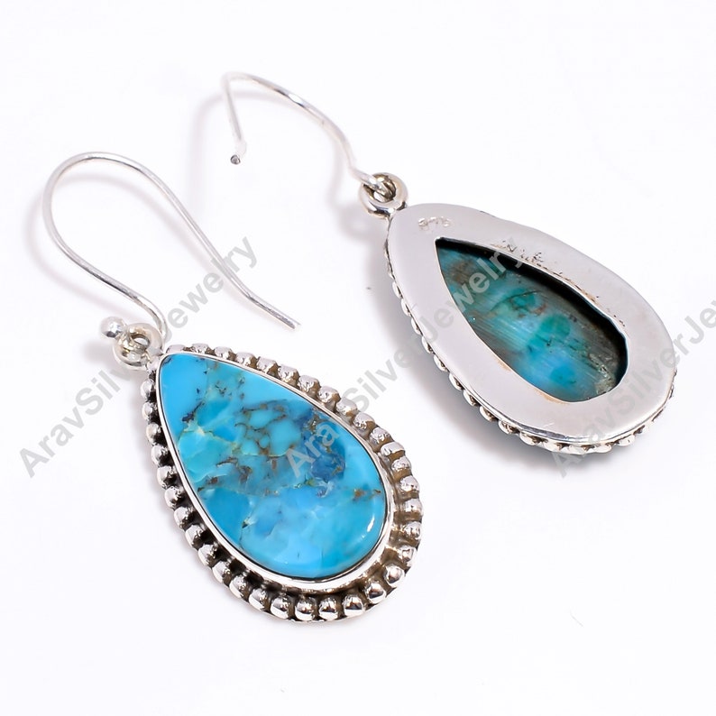 Blue Turquoise Earrings, Blue Stone Earrings, 925 Sterling Silver Earrings, Dangling Earrings, Turquoise Earrings, Turquoise Jewelry image 4