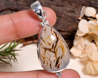 Scenic Dendritic Agate 925 Sterling Silver Pendant Necklace