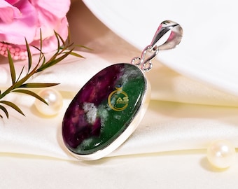 Ruby Zoisite Pendant 925 Sterling Silver Pendant Gemstone Handmade Pendant Ruby Zoisite Jewelry Vintage Pendant Christmas Gift for Her