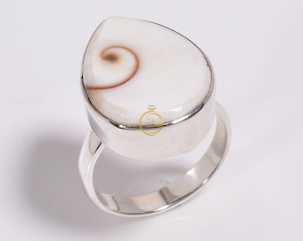 Shiva Eye Shell Ring: 925 Sterling Silver Gemstone Statement Ring