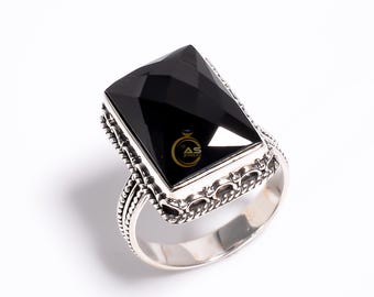 Black Onyx Cut Stone Ring Design Ring 925 Sterling Silver Ring Gemstone Ring Statement Ring Promise Ring Vintage Boho Ring Gift for Her