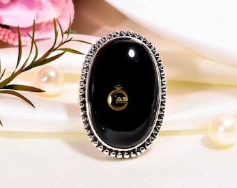 Black Onyx Ring 925 Sterling Silver Ring Gemstone Ring Statement Ring Promise Ring Design Ring Vintage Boho Ring Anniversary Gift for Her