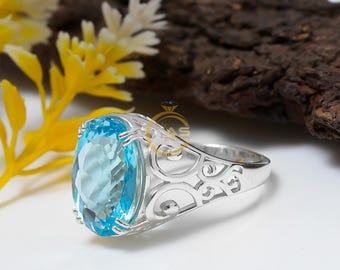 Anello in vetro con topazio blu: dichiarazione boho fatta a mano in argento sterling