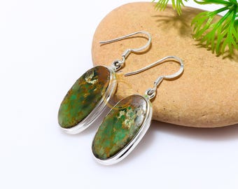 Orecchini pendenti Variscite: pietra preziosa verde, argento sterling 925