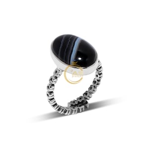 Natural Black Banded Agate Ring Gemstone Ring 925 Sterling Silver Ring Stacking Ring Agate Jewelry Handmade Ring Valentine Day Gifts For Her
