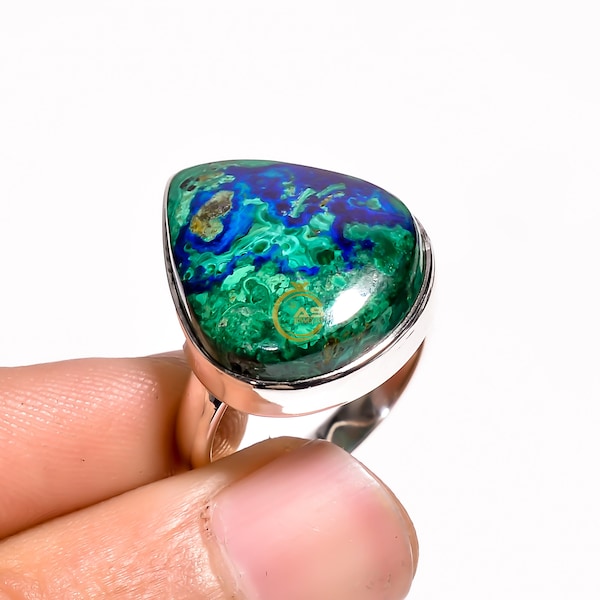 Azurite Malachite Ring Gemstone Ring 925 Sterling Silver Ring Statement Ring Azurite Jewelry Handmade Jewelry Valentine Day Gifts For Her