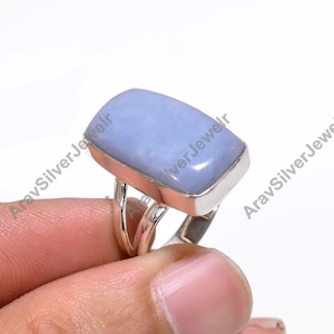 Angelite Ring Gemstone Ring 925 Sterling Silver Ring Blue Stone Ring Statement Ring Handmade Ring Angelite Jewelry Valentines Day Gift