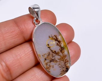 Scenic Dendritic Agate Pendant 925 Sterling Silver Pendant Statement Pendant Necklace Unique Pendant Christmas Birthday Gift Jewelry for Her