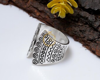 Handgjord tribalring i 925 sterlingsilver, bred boho-armband