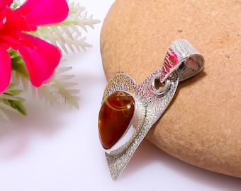 Fire Agate Pendant, 925 Sterling Silver Pendant, Gemstone Pendant, Statement Pendant, Unique Stone Pendant, Agate Jewelry, Gift for Her