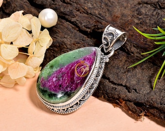 Ruby Zoisite Pendant, Gemstone Pendant, 925 Sterling Silver Pendant, Handmade Pendant, Ruby Zoisite Jewelry, Gift for Women
