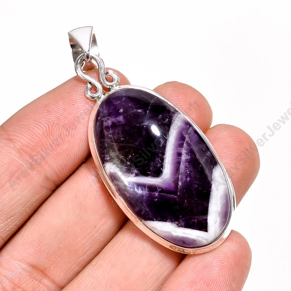 Pendentif Chevron Amethyst, Pendentif en pierre violette, Pendentif en argent sterling 925, Collier pendentif déclaration, Bijoux en améthyste, Cadeau pour elle