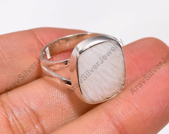 Anillo de escolecita, anillo de plata de ley 925, joyería de escolecita, anillo hecho a mano, anillo llamativo, regalo de Navidad para esposa, mujer o madre.