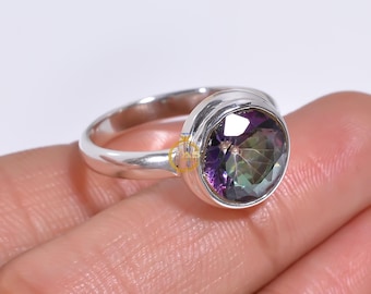 Handgemaakte Rainbow Mystic Topaz-ring: 925 sterlingzilveren statementring