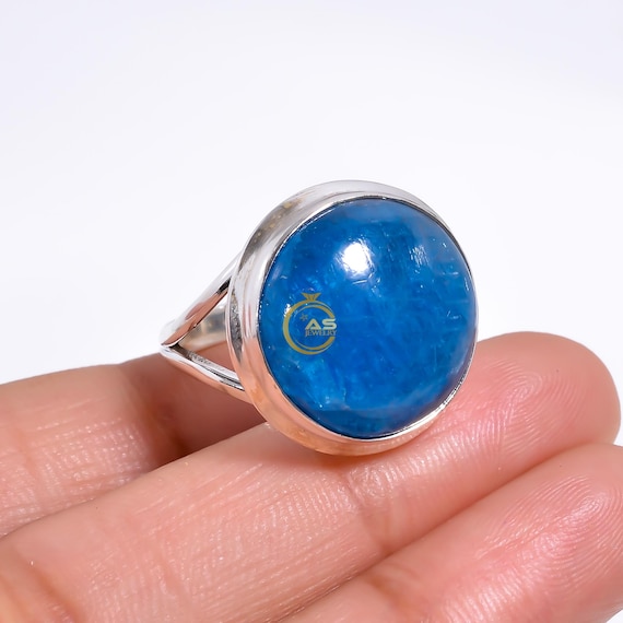 ブルーアパタイトの宝石リング：925スターリングシルバーの