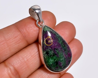 Handmade Ruby Zoisite Pendant: 925 Sterling Silver Gemstone Jewelry