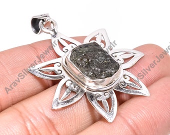 Natürlicher Moldavit Anhänger Edelstein Anhänger 925 Sterling Silber Anhänger Rohstein Anhänger Statement Anhänger Valentinstag Geschenk für Sie