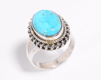 Natural Arizona Turquoise Gemstone Ring, Blue Stone Ring, 925