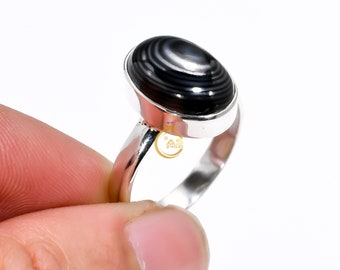 Anillo de psilomelano, anillo de piedra preciosa, anillo de plata de ley 9256, anillo hecho a mano, anillo llamativo, joyería de psilomelano, regalo de aniversario o San Valentín.
