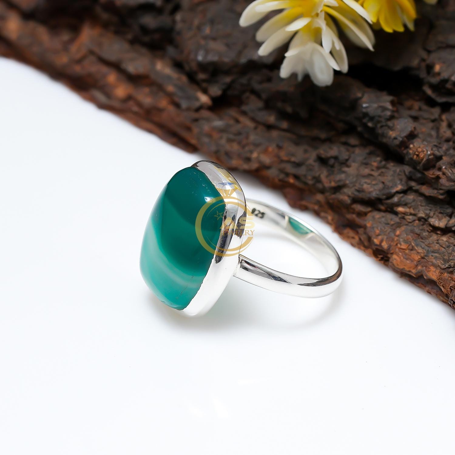 グリーンバンドアゲートリング 925スターリングシルバー ハンドメイド