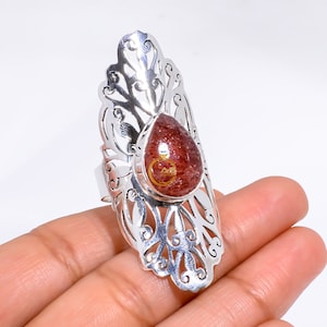 Handmade Strawberry Quartz 925 Sterling Silver Statement Ring