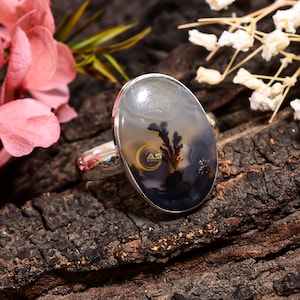 Scenic Dendritic Agate Ring 925 Sterling Silver Ring Promise Ring Gemstone Ring Handmade Ring Vintage Ring Boho Ring Birthday Gift For Women