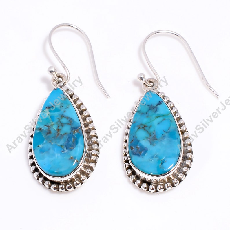 Blue Turquoise Earrings, Blue Stone Earrings, 925 Sterling Silver Earrings, Dangling Earrings, Turquoise Earrings, Gift for Her image 5