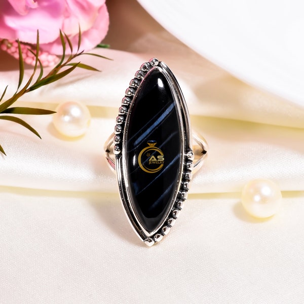 Dark Blue Tiger Eye Ring Gemstone Ring 925 Sterling Silver Ring Statement Ring Promise Ring Handmade Ring Valentine Day Gifts For Women Wife