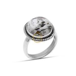 Green Tourmalinated Quartz Round Ring 925 Sterling Silver Ring Tourmalinated Jewelry Handmade Ring Christmas Birthday Gift Jewelry for Her