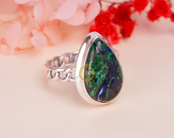 Azurite Malachite Gemstone Ring 925 Sterling Silver Ring Statement Ring Azurite Malachite Jewelry Handmade Jewelry Birthday Gift For Her