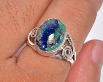 Handmade Azurite Malachite Ring: 925 Sterling Silver Statement Jewelry