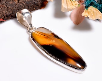 Montana Agate Sterling Silver Pendant: Natural Gemstone Jewelry