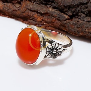 Natural Orange Carnelian Silver  Ring 925 Sterling Silver handmade Ring Carnelian Jewelry Boho Rings Wedding Jewelry for Women Gift for Mom