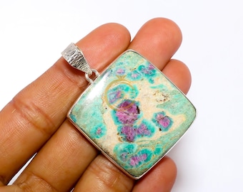 Ruby Fuchsite Pendant: Large Gemstone, 925 Sterling Silver, Statement Jewelry