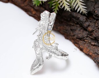 Handmade Sterling Silver Flying Dragon Ring, Adjustable Thai Style