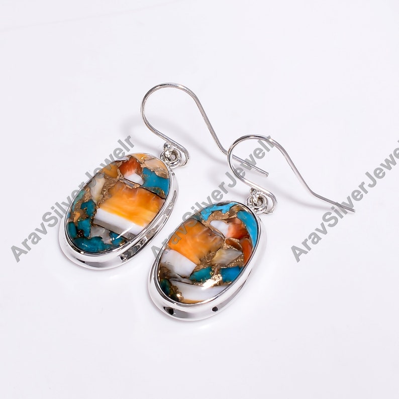 Orange Spiny Oyster Turquoise Earrings Orange Stone Earrings Gemstone