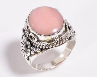 Rosa opalring, 925 sterlingsilverring, rosa stenring, handgjord ring, ädelstensring, rosa opalsmycken, uttalandering, present till henne