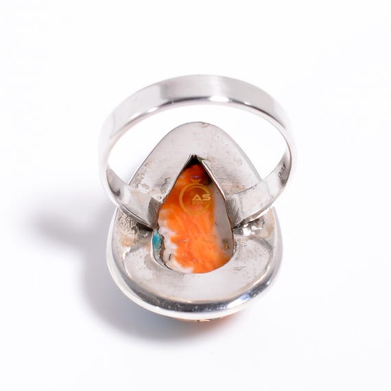 Orange Spiny Oyster Turquoise Ring: 925 Sterling Silver Gemstone