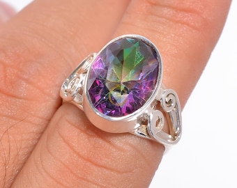 Rainbow Mystic Topaz Ring 925 sterlingzilveren ring statement ring belofte ring verlovingsring Mystic Topaz kerstcadeaus sieraden voor haar
