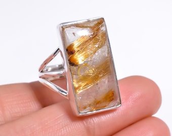 Golden Rutile Quartz Ring, 925 Sterling Silver Ring, Handmade Ring, Design Ring, Statement Ring, Promise Ring, Quartz Jewelry for Her