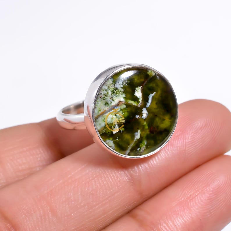 Green Baltic Amber Ring 925 Sterling Silver Ring Green Stone Ring