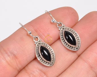 Oorbellen met zwarte onyx, oorbellen met zwarte steen, oorbellen met edelstenen, oorbellen van 925 sterling zilver, hangende oorbellen, zwarte onyx cadeausieraden voor haar
