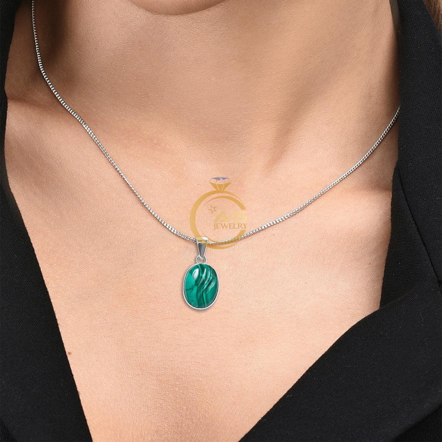 Collier en argent sterling 925 et malachite finition or 18k