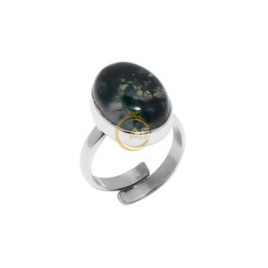 Green Moss Agate Ring: Handcrafted Sterling Silver Stacking Ring