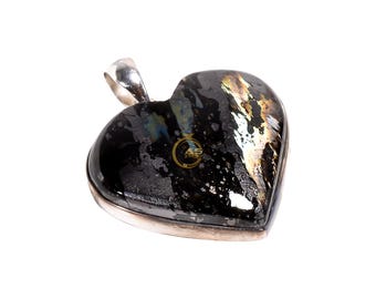 Ciondolo a forma di cuore in nuummite con riflessi blu dorati, in argento sterling 925, realizzato a mano. Ciondolo di tendenza in nuummite, regalo di compleanno, gioiello per lei.